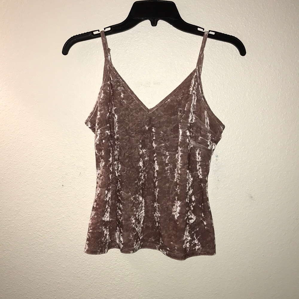 Pink crushed velvet spaghetti strap tank